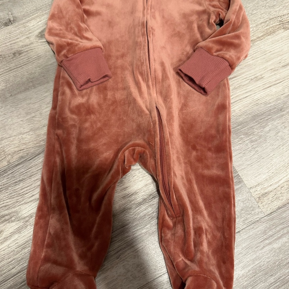 Soft Velour Kids Footie in Warm Brown
